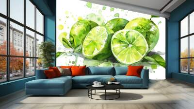 illustration watercolor green lime clipart on white background Wall mural