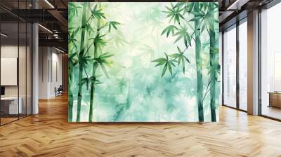 illustration watercolor tropical bamboo trees forest background Wall mural