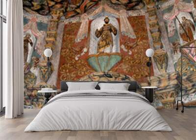 USA, Arizona, Tucson. Mission San Xavier del Bac (aka White Dove of the Desert). Mission church interior. Wall mural