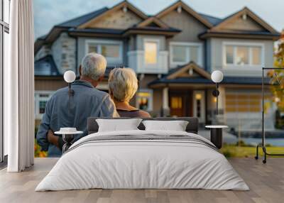 Rear view of Senior couple in front of their new house Wall mural