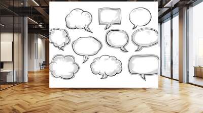 set of Vector speech bubbles . speech bubbles set, Outline chat word design, Cartoon text bubble frames, Vector illustration isolated on white background, PNG Wall mural