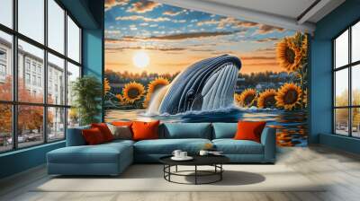 Surreal sunset over the sea Wall mural