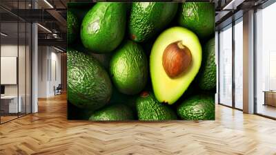 top view Fresh avocado pattern background Wall mural