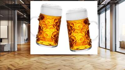 Glass of fresh beer with cap of foam isolated on white background. Wall mural