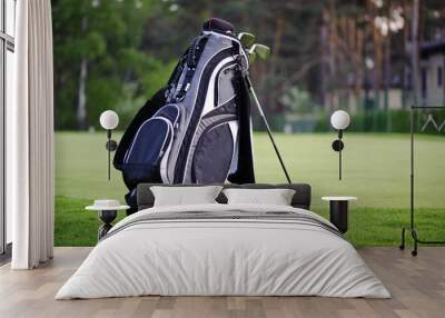 golf sticks bag on golf course Wall mural