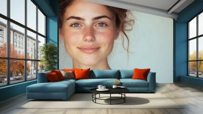 beautiful woman with imperfect skin embracing natural beauty concept without makeup focusing on confidence and authentic glowing skin Wall mural