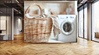 clean and tidy laundry room with clothes basket and washing machine in background, showcasing an organized space for household chores, fabric care, and neat laundry Wall mural