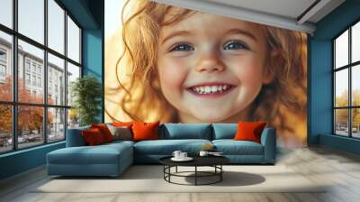 joyful child with a funny smiling face, adorable and lovely portrait of a happy and healthy kid full of vibrant energy Wall mural