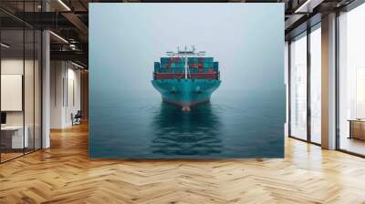 logistics and shipping operations depicted by a large blue cargo ship from a bow angle Wall mural