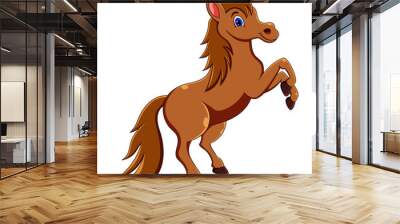 Cute horse cartoon jumping on white background Wall mural