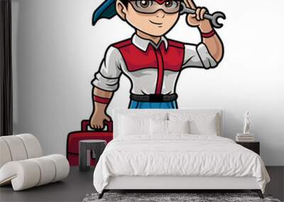 Service man cartoon chibi mascot Wall mural