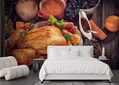 Thanksgiving Turkey dinner table setting Wall mural