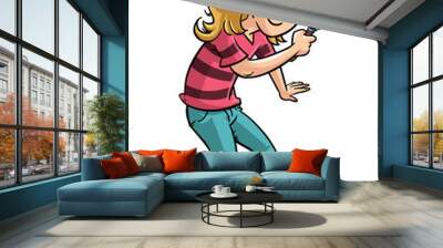 Illustration girl detective with magnifying glass Wall mural