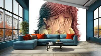 Illustration of girl crying very sad and depressed Wall mural