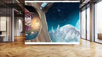 Illustration of Gnome reading a book at night Wall mural