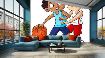 Illustration of two little boys playing basketball Wall mural