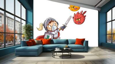 kid knight fighting viruses Wall mural