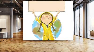 Little ecologist girl with placard Wall mural