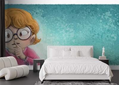 Little girl asking for silence with her finger Wall mural