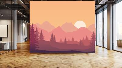 Amazing nature scenery at sunset. City vector Wall mural