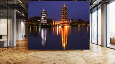 double towers in guilin nightscape Wall mural