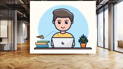 Cute boy working cartoon vector icon illustration logo mascot hand drawn concept trandy cartoon Wall mural