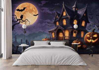 halloween background with house Wall mural