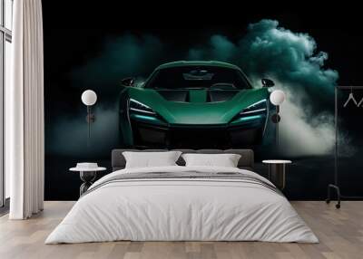 Green Supercar Smoke and Burnout Wall mural