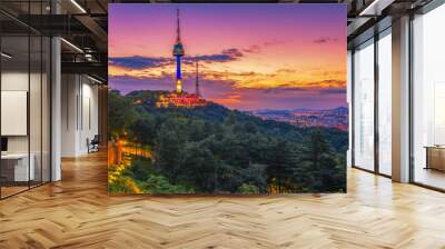 Sunset at Seoul City and Namsan Tower ,South Korea Wall mural