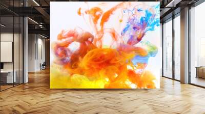  Abstract color mix , color drops in water , drop of Ink color mix paint falling on water Colorful ink in water, Wall mural