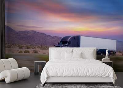 Semi-trucks driving on the highway in Arizona, USA Wall mural