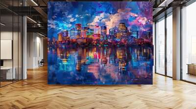 Abstract Colorful Palette Knife Painting Watercolor of Denver Skyline Landscape Generative Illustration Wall mural