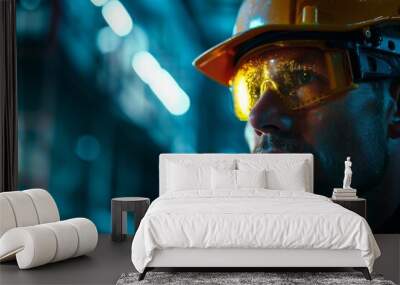 American Construction Worker in Dramatic Lighting Generative Illustration Wall mural