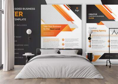 Orange color abstract creative modern professional double sided business flyer or corporate brochure design template Wall mural