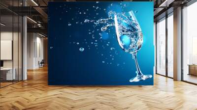 A 3D realistic illustration of a wine glass containing hot, effervescent water with air bubbles in it, suitable for a restaurant menu. Wall mural