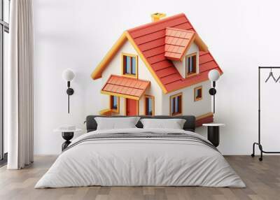 A minimalist 3d home design for app and web interfaces, featuring a plastic rendering of a house on a white background. 3d cartoon illustration representing safety and defense. Wall mural