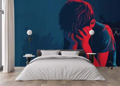 A person who has encountered psychological trauma and grapples with their emotional state. Wall mural