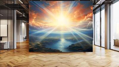 A stunning religious depiction: radiant heavenly light, the beacon of hope and happiness from the heavens.. Wall mural