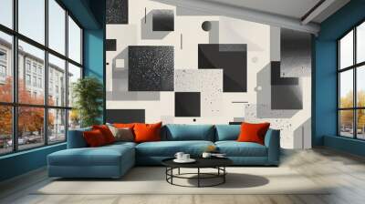 Arrangement of basic geometric figures squares and cubes of different dimensions simplistic brutalism in black and white shades ideal for poster design and prints. Wall mural