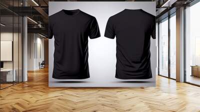 Blank black shirt mock up template, front and back view, isolated on white, plain t-shirt mockup. Tee sweater sweatshirt design presentation for print. Generative Ai. Wall mural