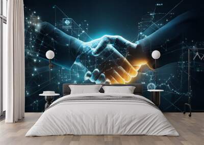 Crypto Business handshake on finance prosperity and money technology asset background . Generating Ai Wall mural