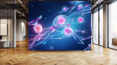 Delving into biology research: Unraveling the intricacies of DNA within the nucleus of cells. Wall mural