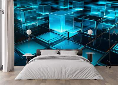 Futuristic cyberspace background, 3d style of data processing. Futuristic technology. Colorful cubes. Wall mural