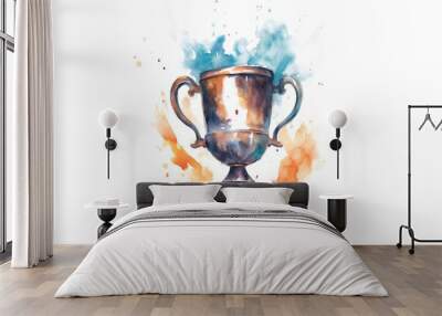 Hand-drawn watercolor trophy illustration. The sport prize cup isolated on the white background. Generative ai. Wall mural