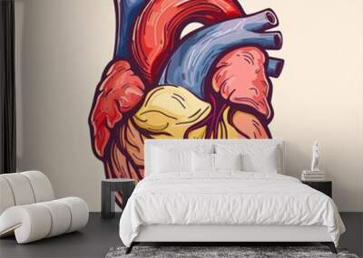 Illustration of a solitary anatomical heart, a robust structure found in both humans and animals, responsible for circulating blood through the body's network of blood vessels. Wall mural