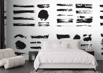 Korean, Chinese, Japanese ink brush strokes, blots, sprinkles, dabs and daubs set. Collection of grungy vector ink elements. Wall mural