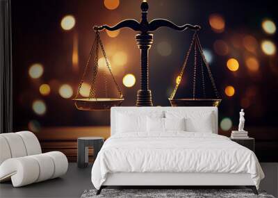 Law scale justice symbol. law attorney court lawyer scale weight judge justice concept. Generative Ai. Wall mural