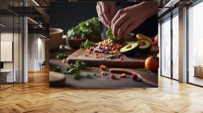 Lifestyle photograph featuring healthy eating habits such as cooking with fresh ingredients. Generative ai. Wall mural