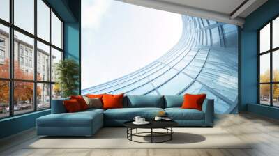 Low angle view of futuristic architecture, Skyscraper of office building with curve glass window, 3D Wall mural