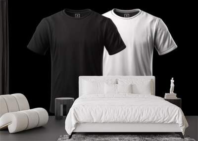 Men's white and black t-shirt with short sleeve template mockup. Front view. Custom design template. Generative ai. Wall mural